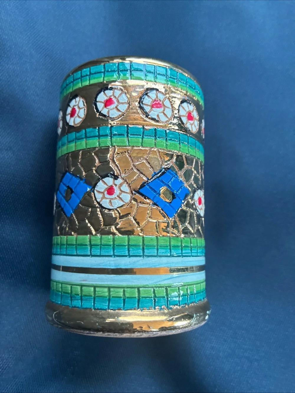 Ceramic-he D'Arte Mario Sambuco miniature cylinder vase from Italy